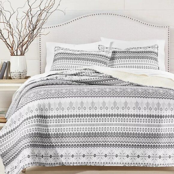 MARTHA STEWART COLLECTION Fair Isle Quilted Flannel TwinXL Gray - Picture 1 of 2